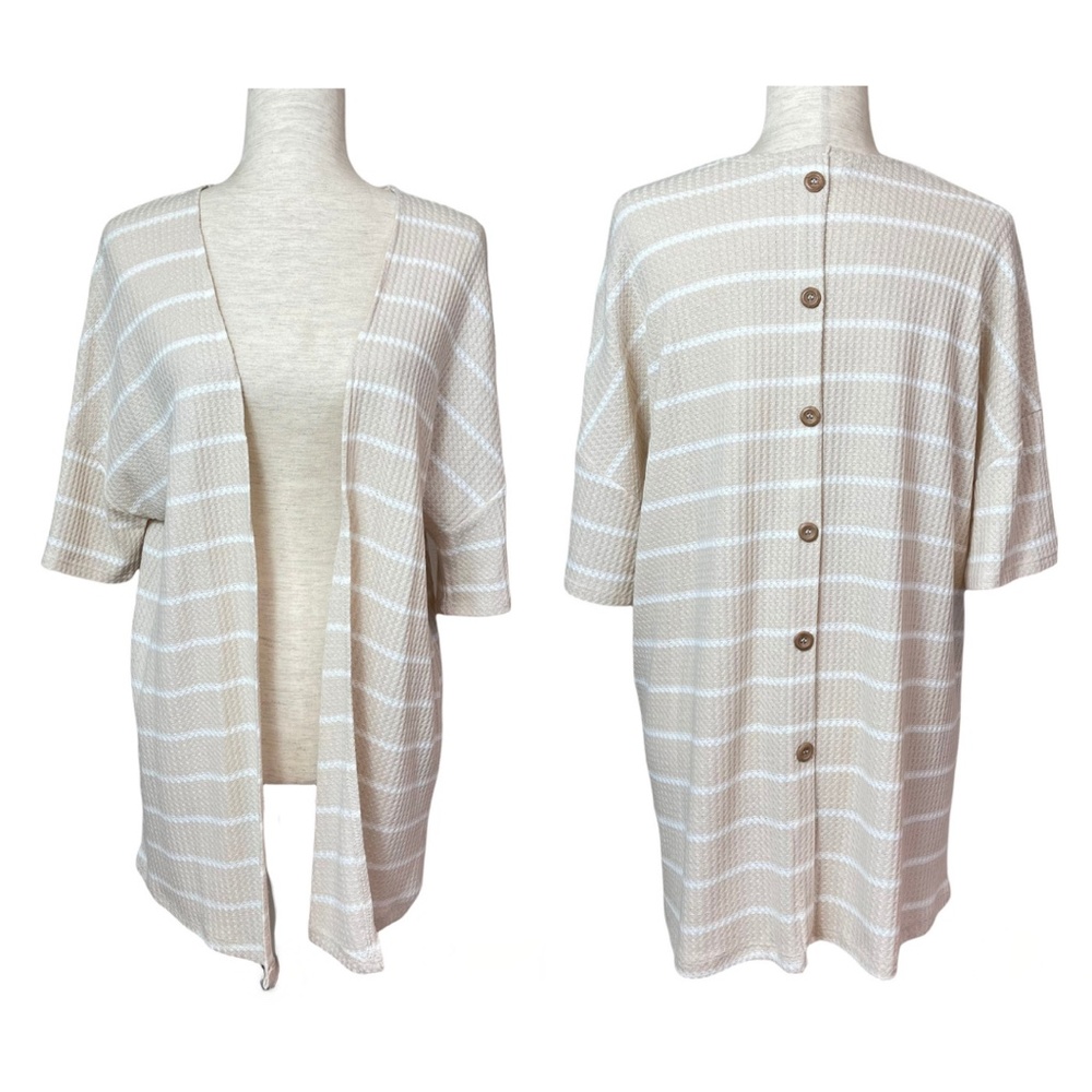 Pink Rose Striped Cardigan w/ Button Detailing on Back
